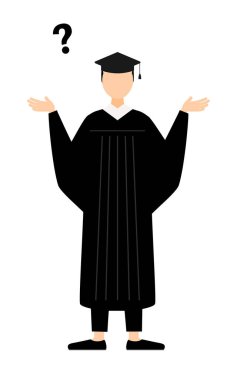 Mezuniyet elbiseleri ve kare kapaklar içinde Asyalı bir erkek mezununun basit bir çizimi, Vector Illustration