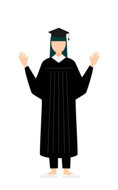 Mezuniyet elbiseleri ve kare şapkalar içinde Asyalı bir kadın mezununun basit bir resmi.