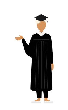 Mezuniyet elbisesi ve kare şapkalı siyah bir kadın mezununun basit bir çizimi, Vector Illustration