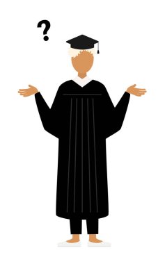 Mezuniyet elbiseleri ve kare kapaklı sorularla mezun olmuş siyah bir kadının basit bir çizimi, Vektör İllüzyonu