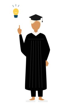 Mezuniyet elbiseleri ve kare şapkalar içinde siyah bir kadın mezununun basit bir tasviri ilham verici fikirler, Vektör İllüzyonu