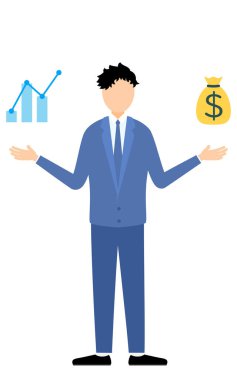 İş adamlarının basit bir çizimi. Satışları ve grafikleri analiz et. Vector Illustration