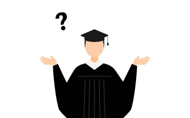 Mezuniyet elbiseleri ve kare kapaklar içinde Asyalı bir erkek mezununun basit bir çizimi, Vector Illustration