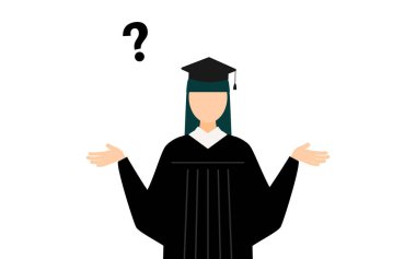 Mezuniyet elbiseleri ve kare başlıklar içinde Asyalı kadın mezunların basit bir tasviri, Vector Illustration