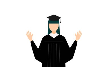 Mezuniyet elbiseleri ve kare şapkalar içinde Asyalı bir kadın mezununun basit bir resmi.