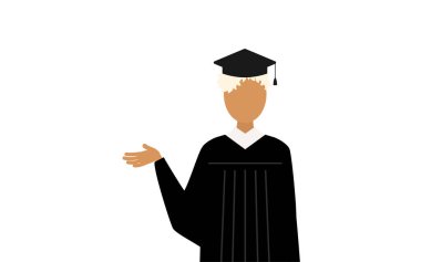 Mezuniyet elbisesi ve kare şapkalı siyah bir kadın mezununun basit bir çizimi, Vector Illustration