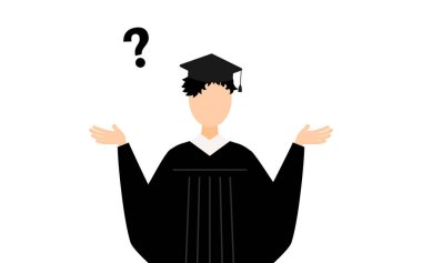 Mezuniyet elbiseleri ve kare kapaklar içinde Asyalı bir erkek mezununun basit bir çizimi, Vector Illustration