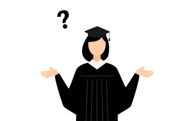 Mezuniyet elbiseleri ve kare başlıklar içinde Asyalı kadın mezunların basit bir tasviri, Vector Illustration