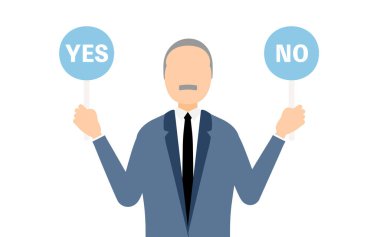 Elinde evet-hayır çubuğu olan iş adamının basit bir çizimi, Vector Illustration