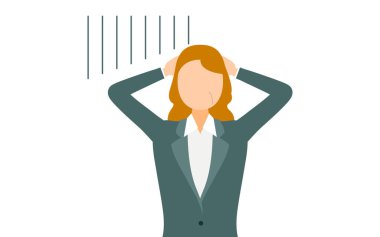 İş kadını takım elbiseli basit bir illüstrasyon. Birinin kafası kuma gömülü, Vector Illustration.