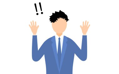 İş adamı kılığındaki iş adamının basit bir resmi. Elini kaldırması sürpriz oldu, Vector Illustration.