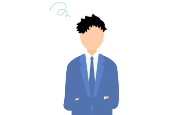 İş adamı kılığındaki basit bir iş adamı tasviri. Kollarını kavuşturup endişelen, Vector Illustration.