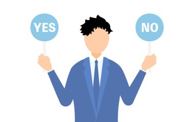 Elinde evet-hayır çubuğu olan iş adamının basit bir çizimi, Vector Illustration