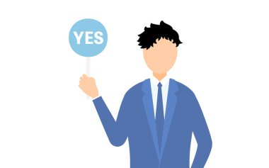 Elinde evet-hayır çubuğu olan iş adamının basit bir çizimi, Vector Illustration