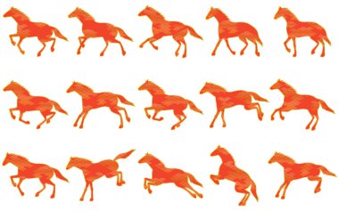 Mavi Deniz Dalgası desenli at silueti, Japon stili malzeme, 2026 yılının Çin burcu, at, Vektör İllüstrasyonu