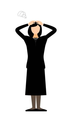 Yas tutan bir kadının basit bir tasviri. Kafası kuma gömülü bir kadın, Vektör İllüzyonu.