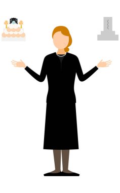 Mezarlar ve cenazeler hakkında yas tutan yaşlı bir kadının basit bir çizimi, Vector Illustration
