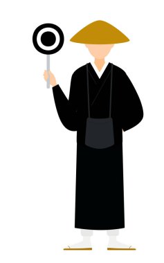 Maru çubuğu taşıyan Budist bir keşişin basit bir çizimi, Vektör İllüzyonu