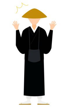 Şaşırmış bir Budist rahibin basit bir çizimi, kollarını açıyor, Vector Illustration