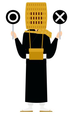 Maru-batu çubuğu taşıyan Budist bir keşişin basit bir çizimi, Vektör İllüzyonu