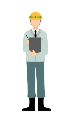 Kask takan bir adamın basit bir çizimi. Kayıt tut.