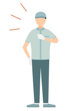 Şapka takan bir işçinin basit bir çizimi göğsüne vurdu, Vector Illustration.