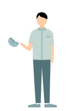 Tebrik etmek için şapkasını çıkaran işçi bir adamın basit bir resmi, Vektör İllüzyonu.