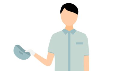 Tebrik etmek için şapkasını çıkaran işçi bir adamın basit bir resmi, Vektör İllüzyonu.