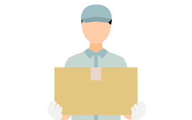 Elinde karton kutu olan şapkalı bir işçinin basit bir çizimi, Vector Illustration.