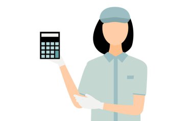 Bütçesini ve tahminini gösteren şapkalı işçi bir kadının basit bir çizimi, Vektör İllüzyonu