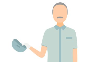 Tebrik etmek için şapkasını çıkaran kıdemli bir işçinin basit bir çizimi, Vector Illustration