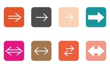 Renkli, sevimli ve basit ok simgeleri kümesi, ileri ve geri (kare düğme türü), Vektör İllüzyonu