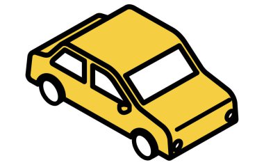 Bir arabanın (sedan) basit bir çizgi çiziminin Isometric çizimi, Vektör İllüstrasyonu