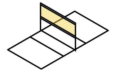 Voleybol sahasının basit bir çizgi çiziminin Isometric illüstrasyonu (6 oyuncu), Vektör İllüstrasyonu