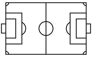 Bir futbol sahasının basit bir çizgi çizimi, Vektör İllüstrasyonu