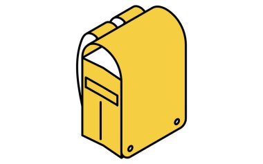 Bir okul çantasının basit çizgi çizimi simgesi, izometrik illüstrasyon, Vektör İllüstrasyonu