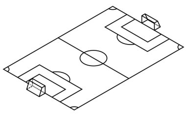 Bir futbol sahasının basit bir çizgi çiziminin Isometric çizimi, Vektör İllüstrasyonu