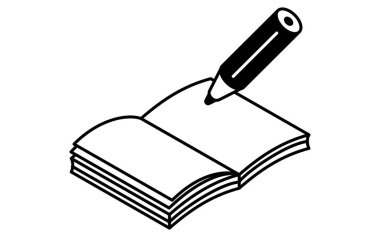 Açık defter ve kalemin basit çizgi çizimi simgesi, izometrik illüstrasyon, Vektör İllüstrasyonu
