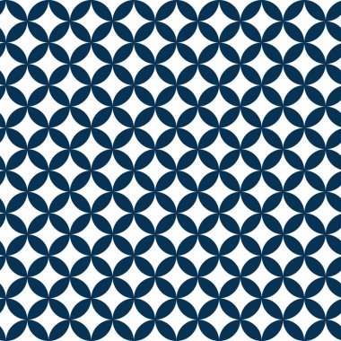 Tertemiz Japon geleneksel şablonu. Lacivert renkli dairesel geometrik motif. Tekstil, dekorasyon ve kültürel temalar için tekrarlanan arkaplan tasarımı, Vektör İllüstrasyonu