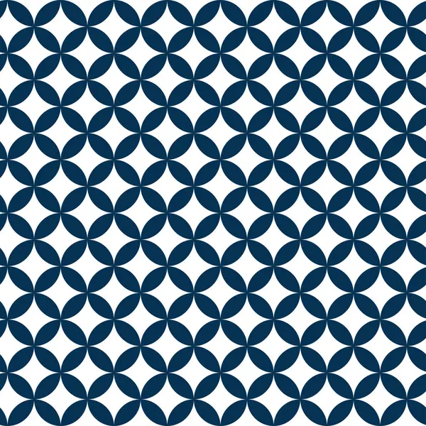 Tertemiz Japon geleneksel şablonu. Lacivert renkli dairesel geometrik motif. Tekstil, dekorasyon ve kültürel temalar için tekrarlanan arkaplan tasarımı, Vektör İllüstrasyonu