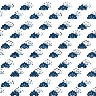 Tekstil, geçmiş, kimono ve dekorasyon tasarımı için Navy Blue 'daki Şemsiyesiz Japon Geleneksel Desenli Arkaplanı, Vector Illustration