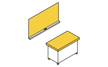 Basit ve şirin bir karatahta sanatı ve bir okul sınıfında öğretmenlik masası, Vektör İllüzyonu