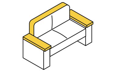 Oturma odası ya da dinlenme odası için iki koltuklu basit ve şirin izometrik çizgiler, Vector Illustration