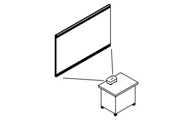 Projektörün basit ve şirin izometrik çizgileri ve görsel odadaki geniş ekran, Vektör İllüzyonu