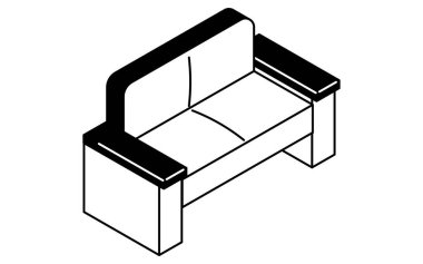 Oturma odası ya da dinlenme odası için iki koltuklu basit ve şirin izometrik çizgiler, Vector Illustration
