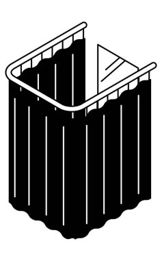 Giysi mağazasında ya da okul revirinde perde bölümü olan uygun bir odanın basit ve şirin izometrik çizgisi, Vector Illustration