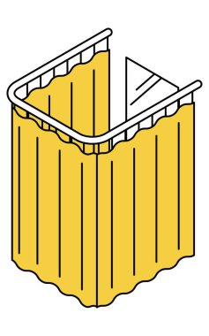 Giysi mağazasında ya da okul revirinde perde bölümü olan uygun bir odanın basit ve şirin izometrik çizgisi, Vector Illustration