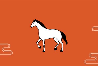 At 2026 yılı için basit bir yılbaşı kartı, sarmalanmış bir atı olan Japonca geçmişi - Çevirisi: Bu yıl tekrar teşekkürler. Reiwa 8.