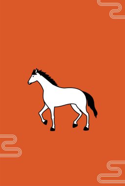 At 2026 yılı için basit bir yılbaşı kartı, sarmalanmış bir atı olan Japonca geçmişi - Çevirisi: Bu yıl tekrar teşekkürler. Reiwa 8.