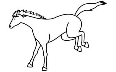 Basit bir çizgi çizimi at atlama ve iniş, siyah beyaz çizim, Vektör İllüstrasyonu